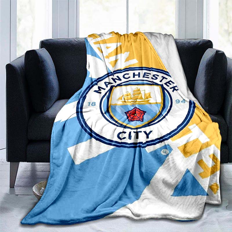 Coperta in flanella con logo del Manchester City Football Club, coperta in flanella stampata su un lato, personalizzabile.