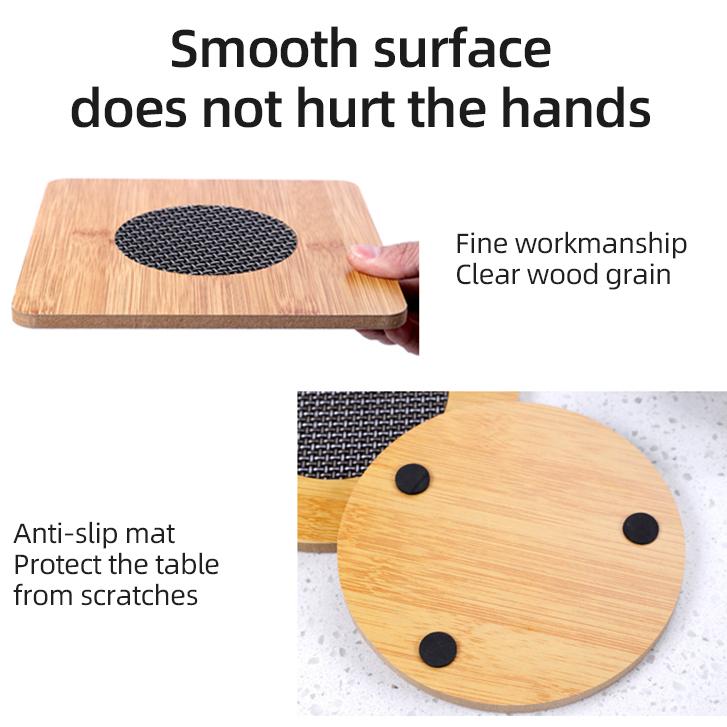 Household Wooden Placemats Multi-Functional Heat-Insulating Anti-Slip Tableware Mat Stainless Steel Round Square Placemats