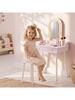 Kids Vanity Table Set 2 in 1 with LED Mirror for Girls Pink