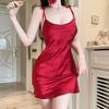 Satin Butterfly Print Sleepwear Set With V Neck And Chest Padded For Women