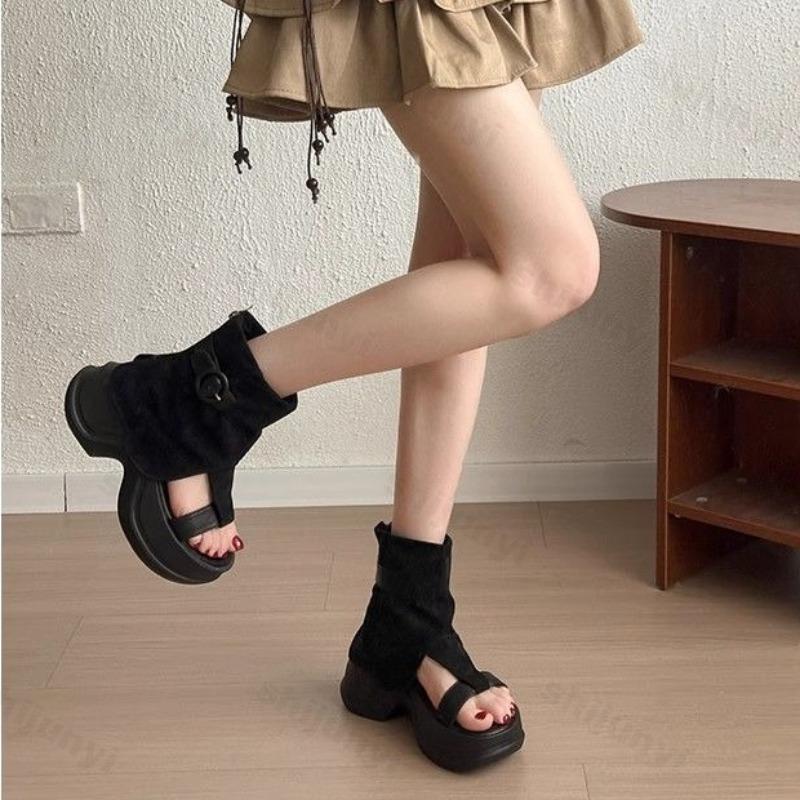 Fashion Women's Fashion Retro Design Open Toes Casual Cool Boots 2025 Summer New Comfortable Versatile Thick Soled Clip Toes Short Boots