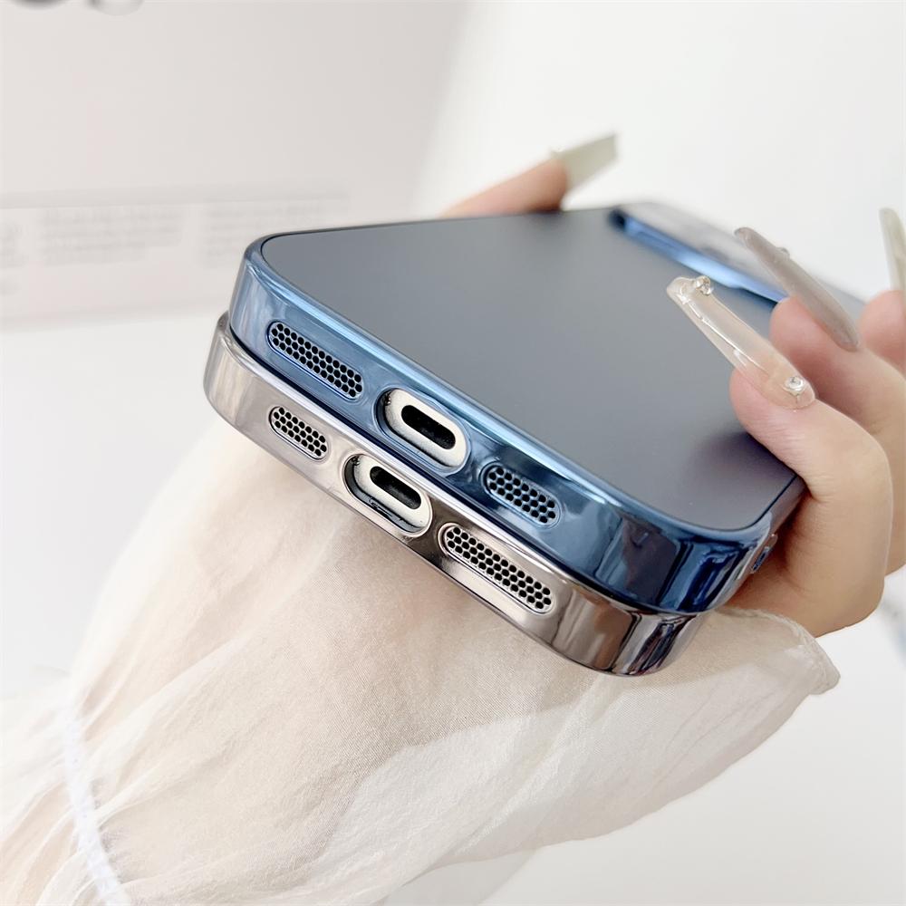 Glass Large Window Lens Protect Case For iPhone 17 16 15 14 13 12 Pro Max Plus Solid Color Shockproof Phone Cover Coque