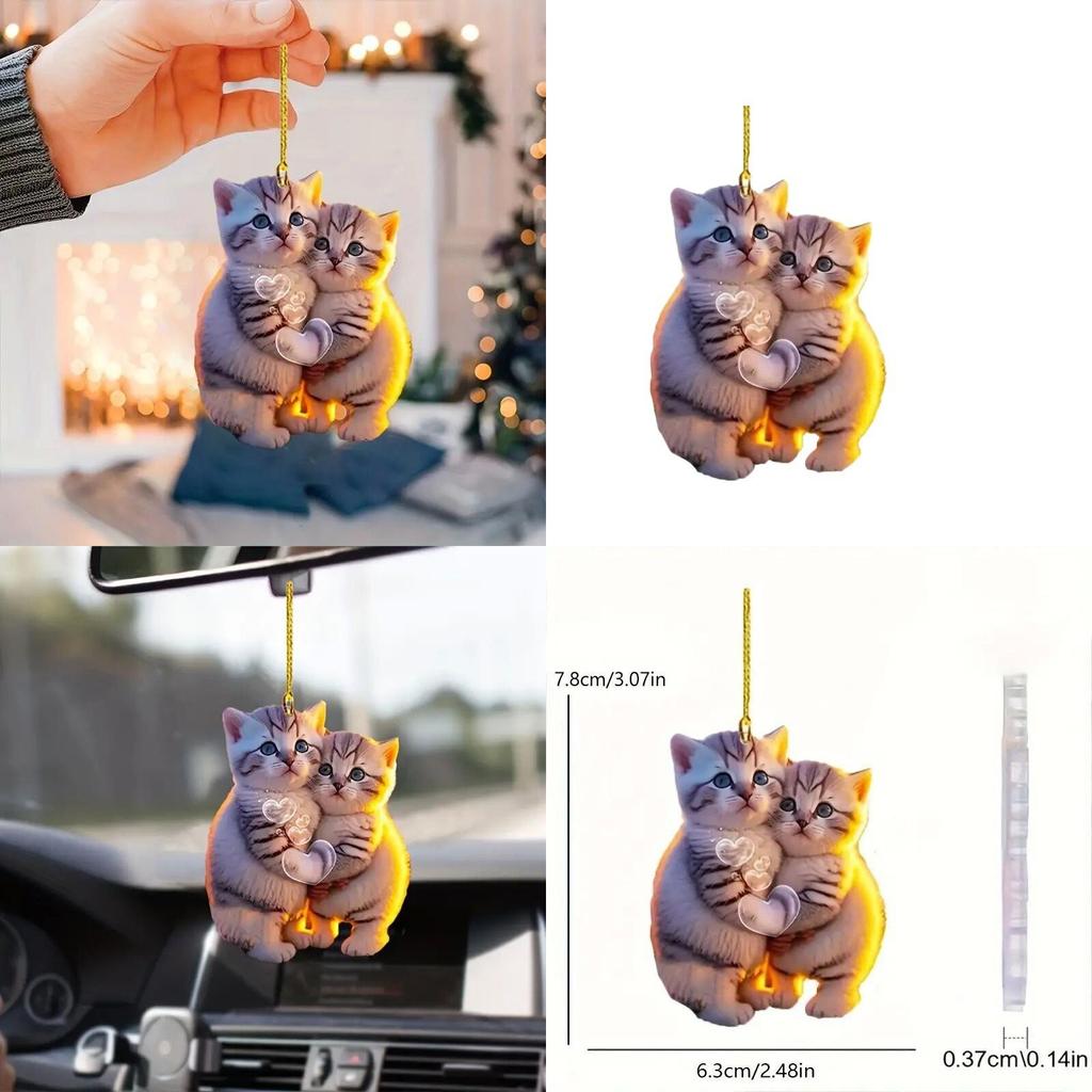 New 2d Acrylic Couple Cat Hanging Ornament Car Interior Decoration Keychain Gift
