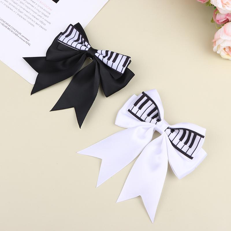 Piano Key Bow Hairpin Hair Clip Retro Girl Side Duckbill Clip Hair Accessory Black White Vintage Bowknot Hairpin For Cute Girls
