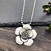 Vintage Thai silver long necklace flower pendant simple long sweater chain accessories women