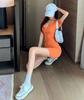 New Summer Slim Fit Short Dress - Hong Kong Style A-Line Skirt, Solid Color, Short Sleeves, Women's Fashion
