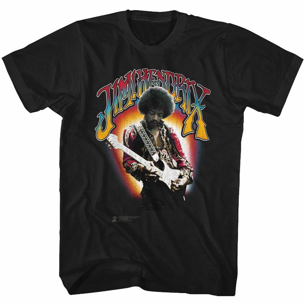 Jimi Hendrix Colorful Name Jimi Playing Guitar Men s T Shirt Rock Music Merch 3XL