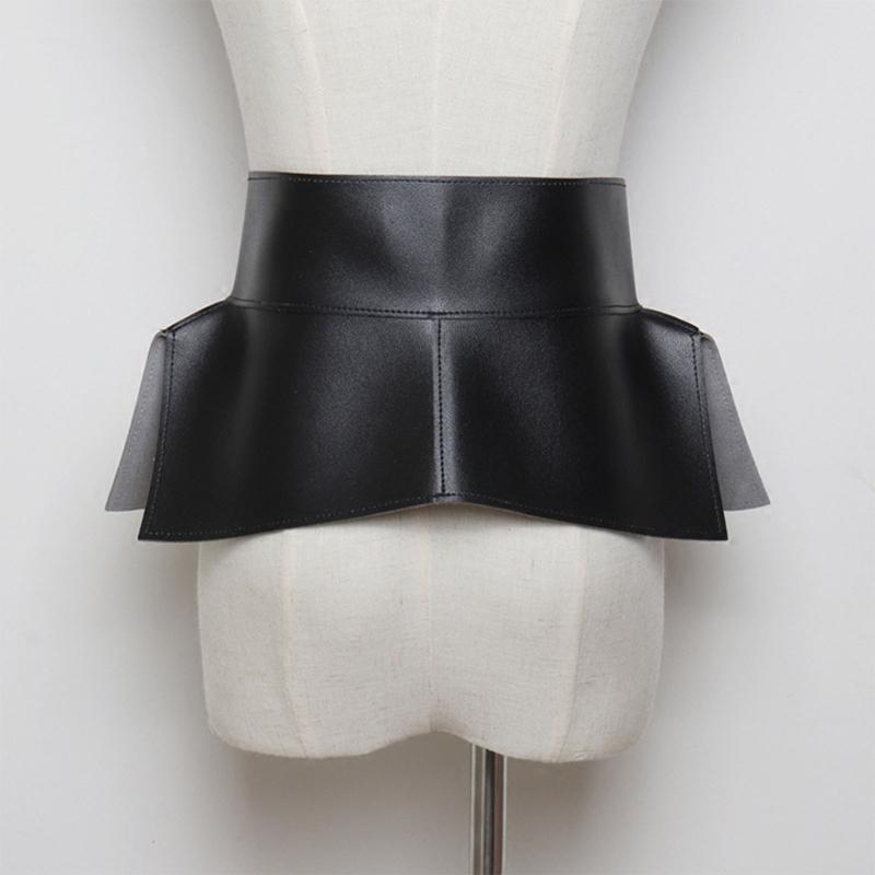 Women Dress Belt Fashion Chic Pu Leather Pleated Skirt Peplum Cincher Belt Wide Waistband Skirt Belt Leather Cummerbunds