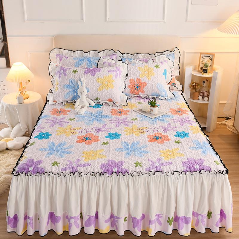 Чехол на кровать, защитный чехол, стеганое утолщенное трехмерное кружевное покрывало на кровать, цельное корейское покрывало, покрывало на кровать pillowcase 48cm×74cm 2pcs