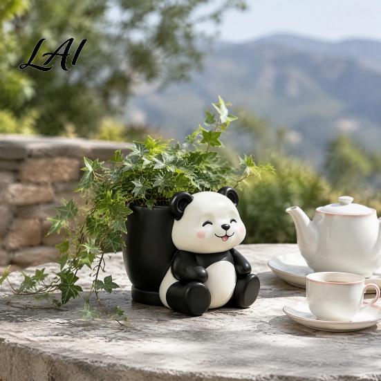 Cartoon Animal Flower Containers Cute Panda Succulent Planter Resin Plant Pot Gifts for Lovers Decorative Planter Pot Indoor Office Desk,
