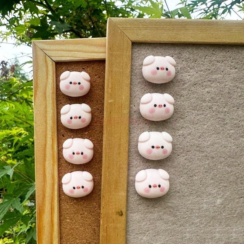 8pcs Creative Push Pin Cute Pig Soft Wooden Board Felt Photo Wall Message Board Decorative Button