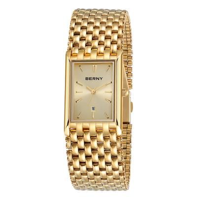 BERNY Men's Watch, Gold Watch for Men, Japanese Quartz Movement, Calendar Window, Waterproof, Luxury Casual Fashion Watch