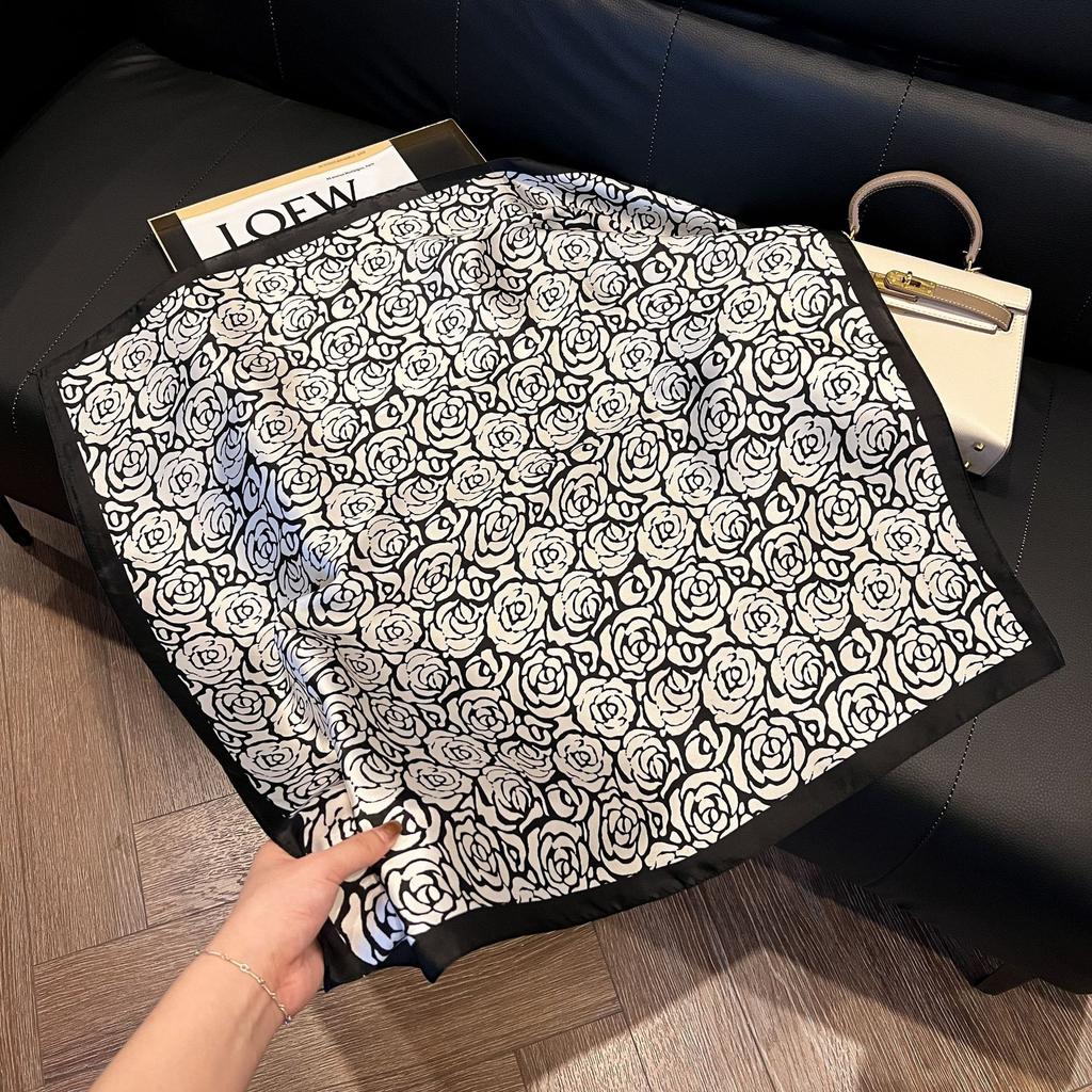 Geometric Colorblock Square Imitation Silk Scarf Women Satin Shawl Wrap Hijab Female Hair Band Luxury Headkerchief Echarpe