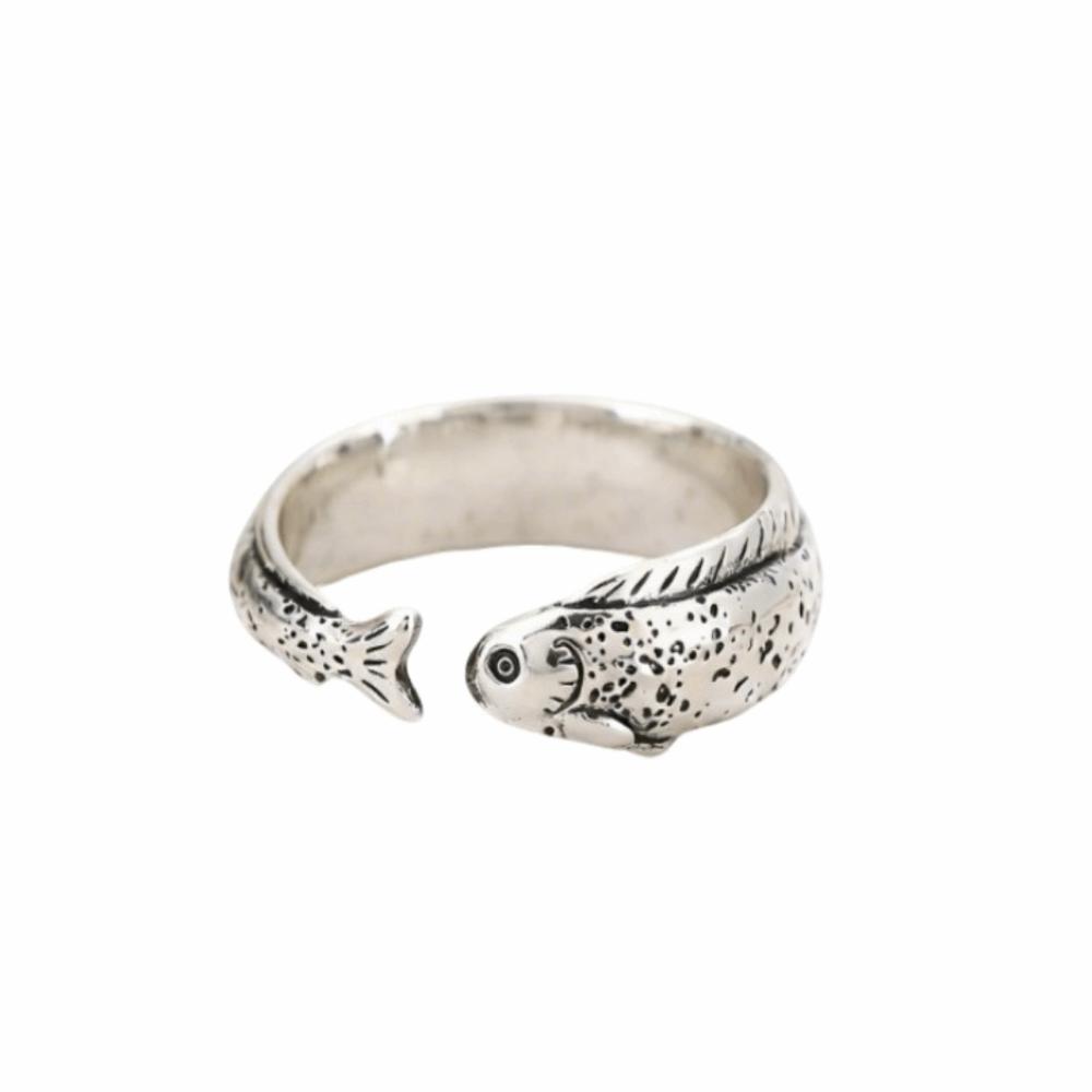 

Zinc Zinc Alloy Vintage Adjustable Ring Distressed Retro Open Ring Bohemian Fish Shaped Ring Unisex срібний