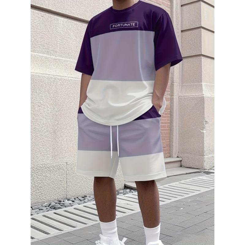 Sommer Einfarbiges T-Shirt und Shorts Set Buchstabendruck Kurzarm-Oberteil mit Kordelzug-Shorts Streetwear Herrenmode Sportbekleidung