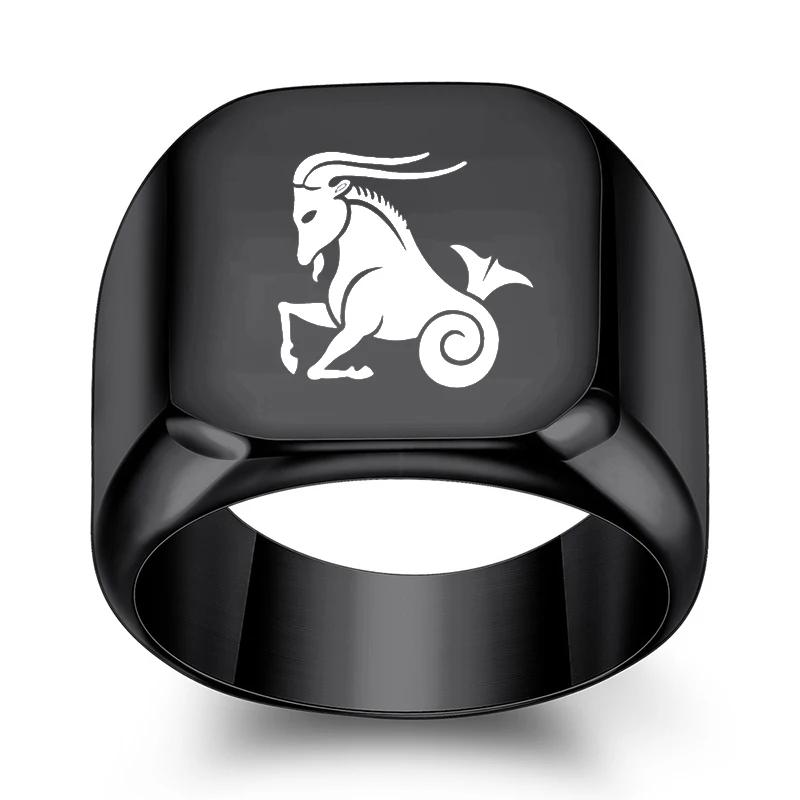12 Konstelacji Pierścień Kwadratowy Męski Czarny Pierścionek na Palec Dwanaście Konstelacji Biżuteria dla Pary Akcesoria Prezent na Urodziny Rocznicę