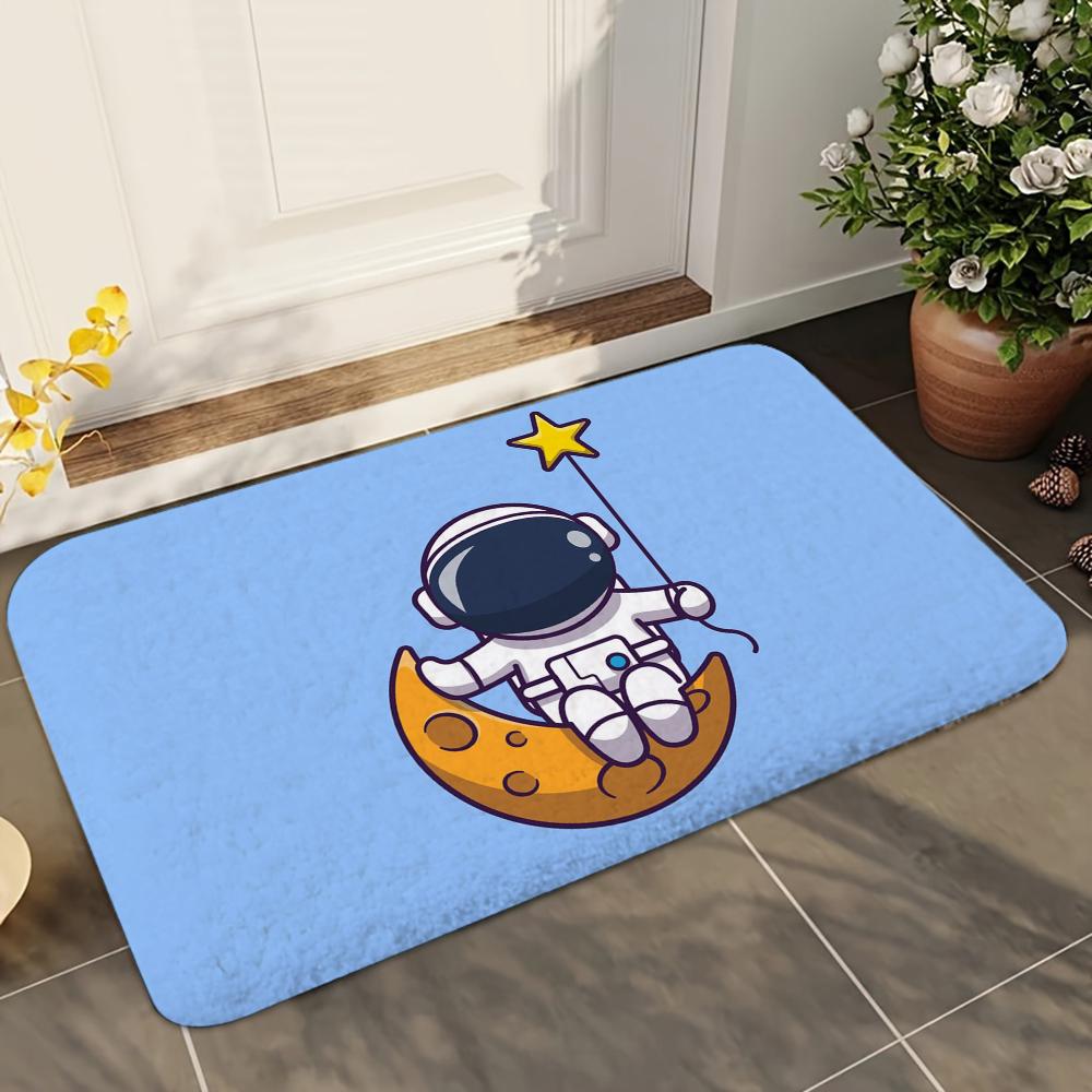 1pc Cartoon Rocket Astronaut Bathroom Absorbent Mats Anti-Slip Mats Home Decor Supplies Carpets Home Kitchen Floor Mats
