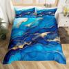 Blue Marble Duvet Cover, Geometric Comforter Cover Twin Queen Size Golden Stone Pattern Bedding Set Abstract Trippy Quilt Cover