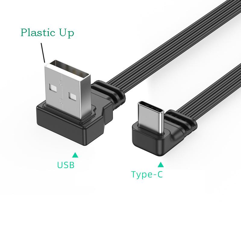 USB2.0 To Type C Data Cable Splitter Up Down Left Right Angle Wire Flat Cord USB C Data Transfer 2A Powe Supply Sync Extend Line