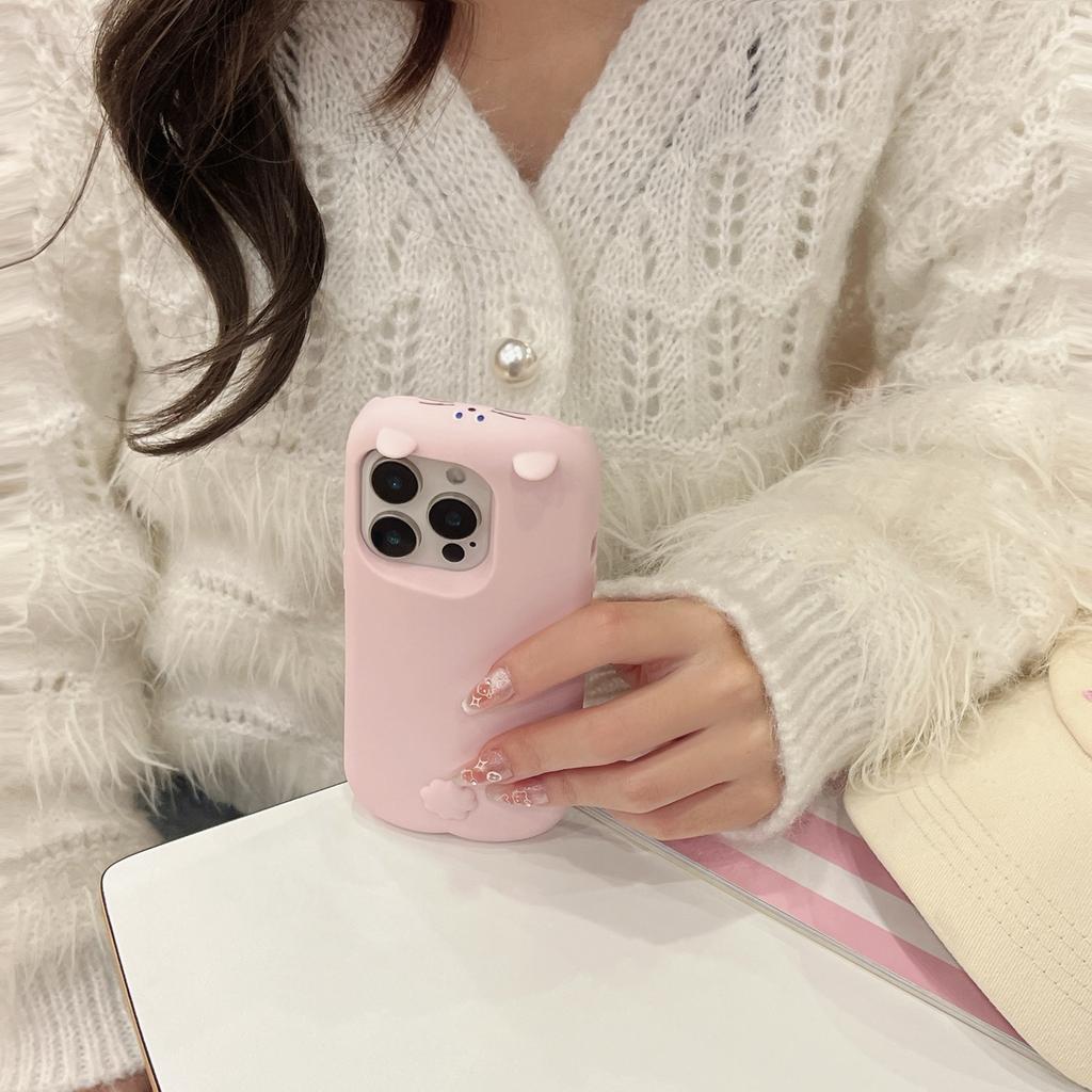 For iPhone 16 Pro Silicone Case Cute Sleeping Rabbit Design Shockproof Phone Back Cover