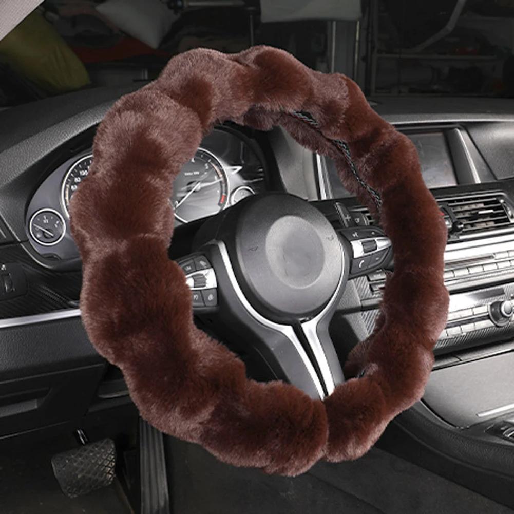 Soft Fluffy Car Steering Wheel Cover Plush Winter Warm Steering Qheel Grip Cover Non-Slip Steering Wheel Protector Car Steering