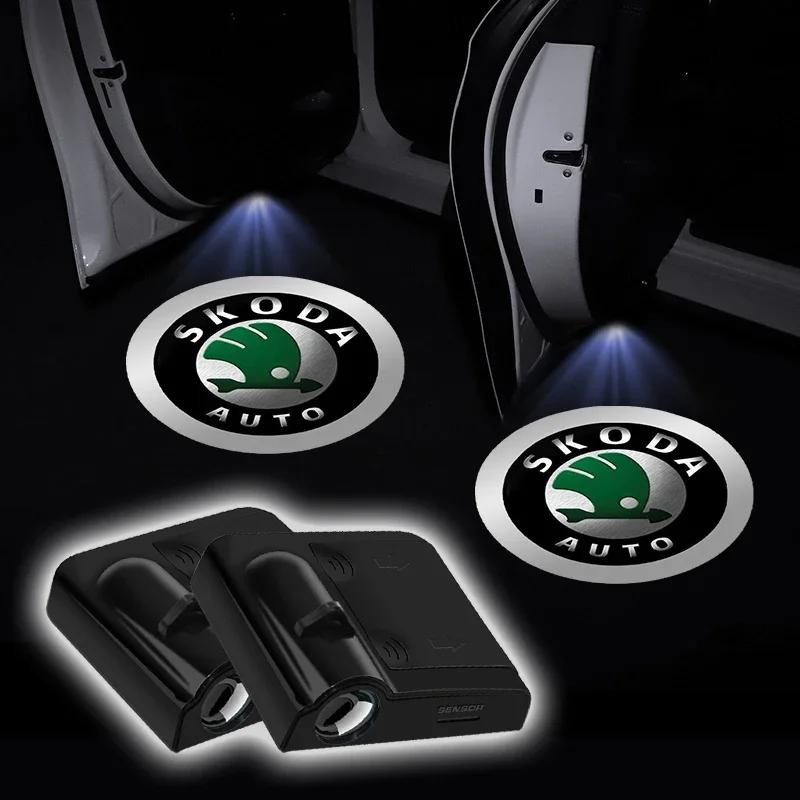 2025 Hot 1/2pcs Car Door LED HD Welcome Courtesy Shadow Projector Lamp Logo Light For Skoda Octavia Rapid Kodiaq Karoq Superb Fa