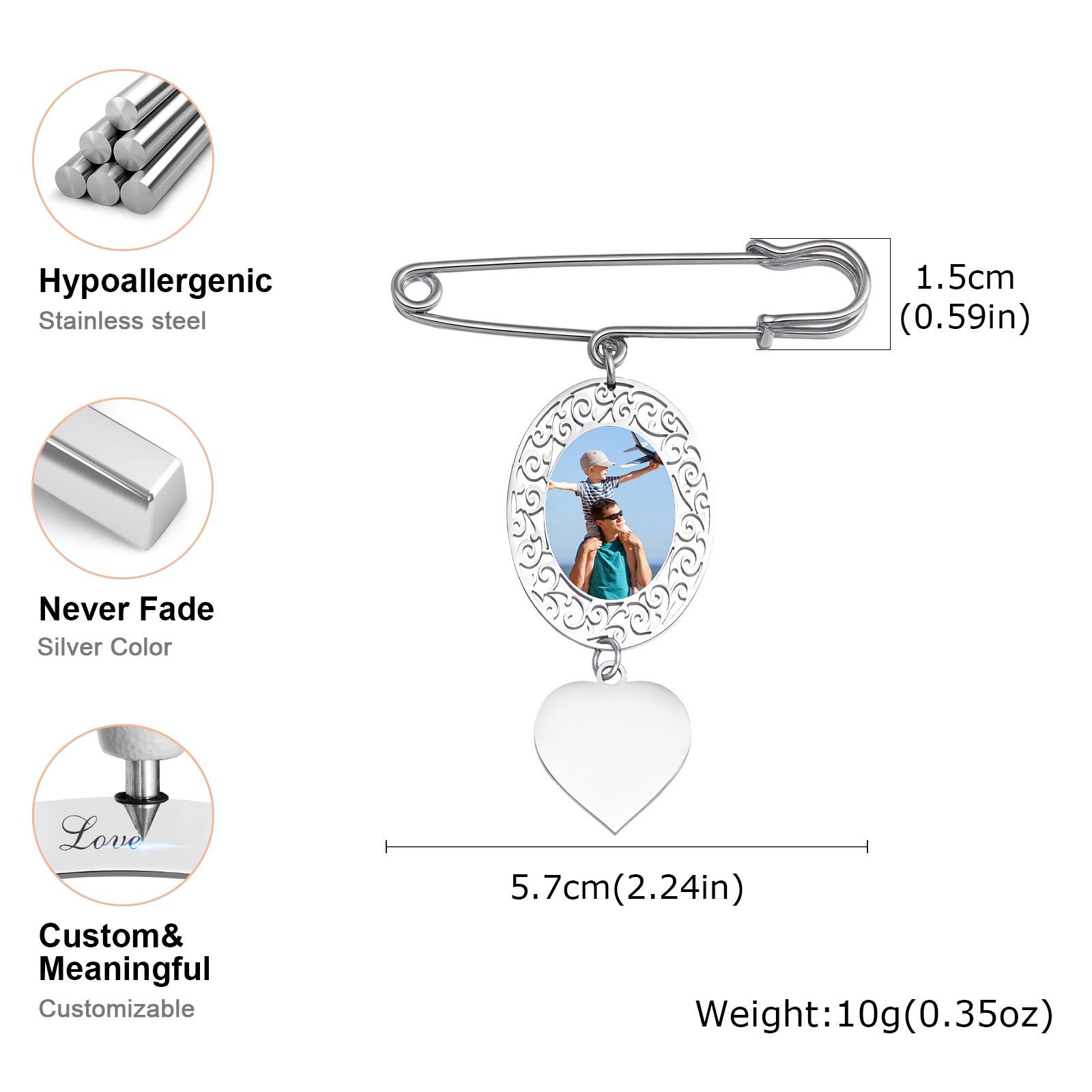 Personalized Oval Photo Pin Charm for Wedding Bouquet, Memorial Locket Pendant Brooch, Customizable Picture Bridal Shower Gift