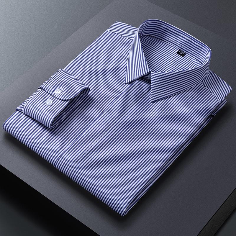 New Quality Anti-Wrinkle Men Shirt Long Sleeves Dress Shirts For Men Slim Fit Camisa Social Business Blouse Stripe Shirt 6XL 7XL