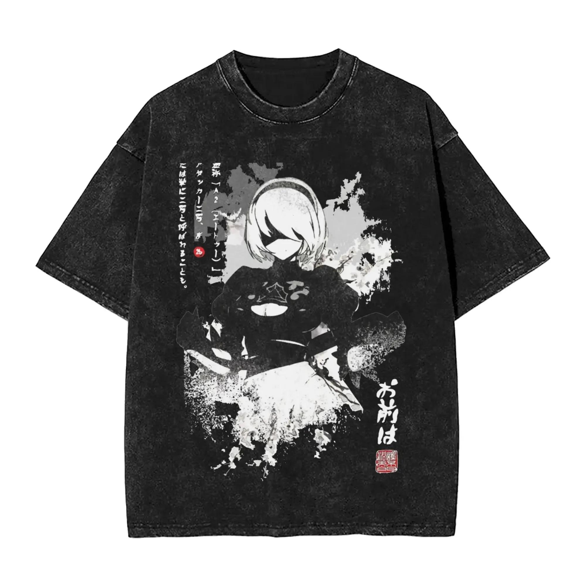 

NieR:Automata YoRHa 2B Anime Floral Graphic Unisex Heavy Cotton Vintage Black Streetwear T-Shirt XXXL