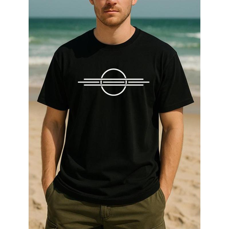 

European Size A Basic Short-Sleeved T-Shirt for Men Featuring a Round Geometric Print, Stylish Design, Moderate Stretch, Classic Round Neckline 4XL чорний