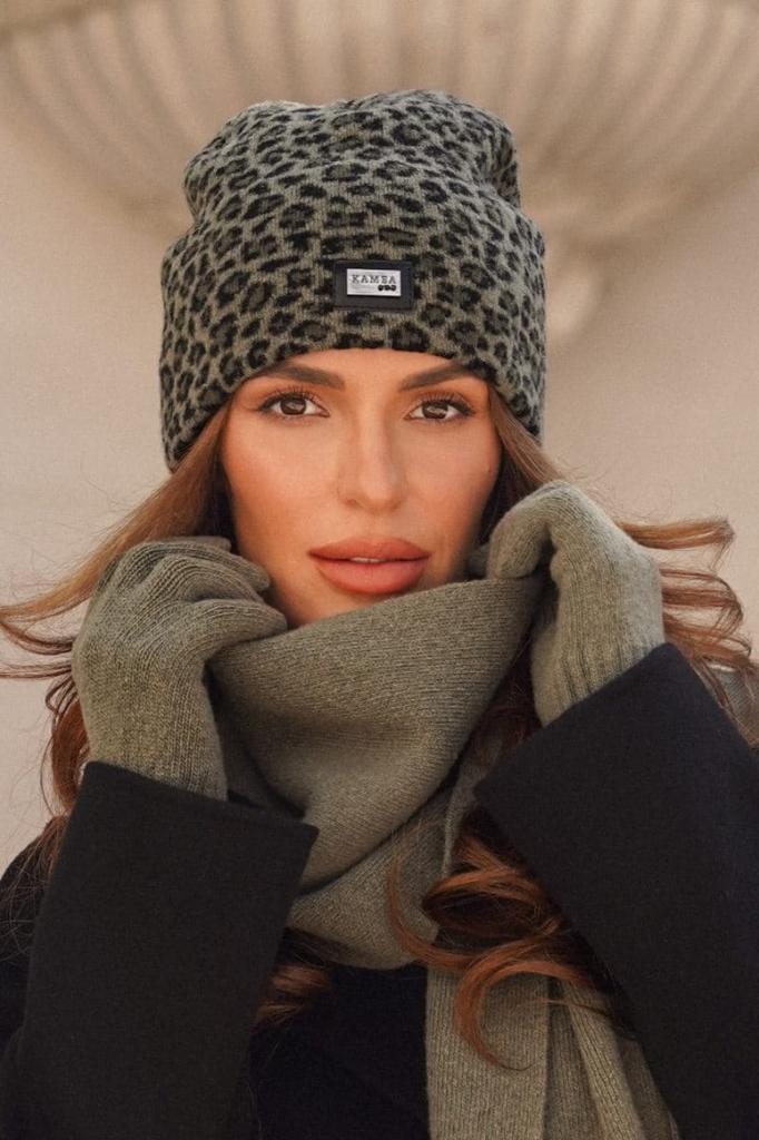 Leopard Woolen Women' Hat Logo Cameo Color Khaki Panji