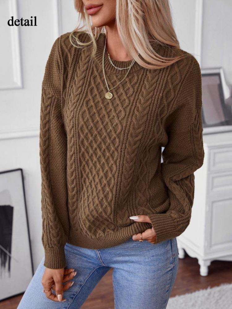 Women Chunky Cable Knit Oversized Pullover Sweater Crew Neck Long Sleeve Solid Color Casual Woven Tops Fall