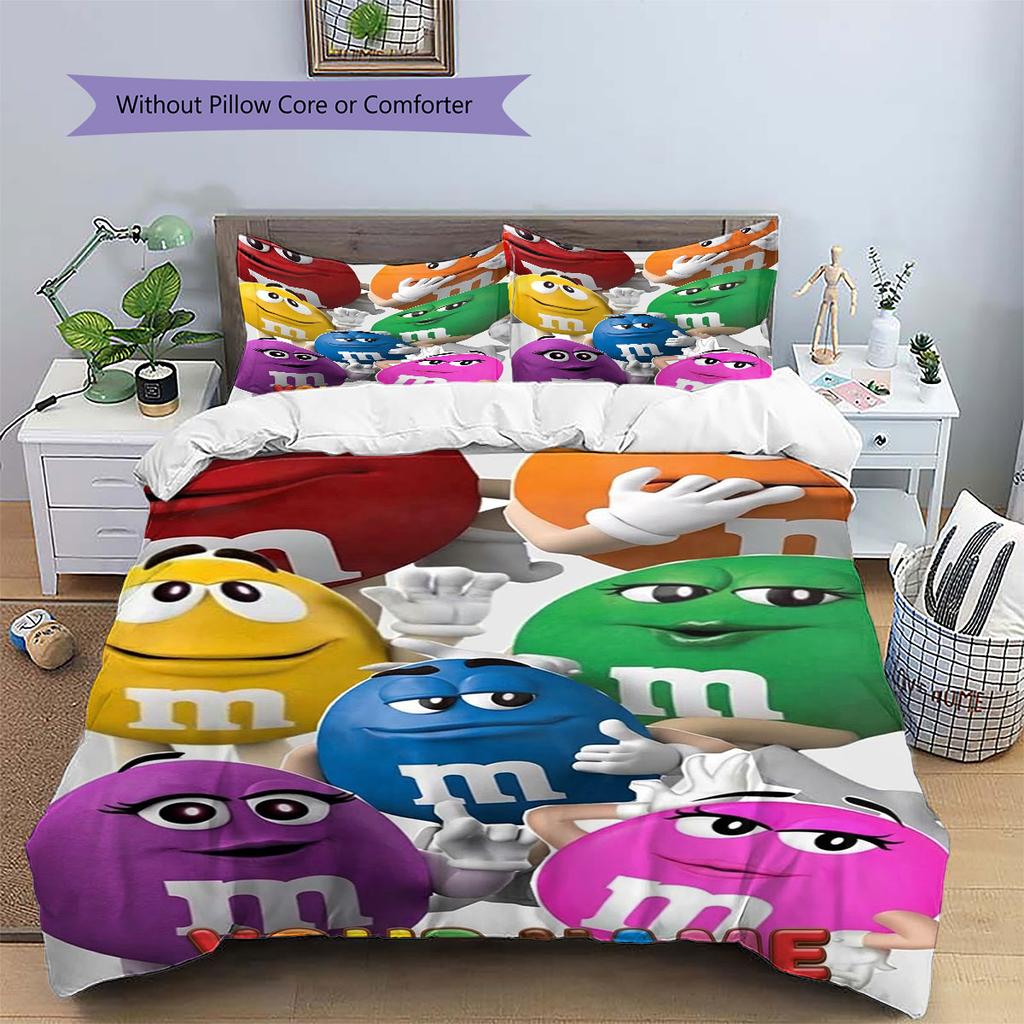 M&M's Bettwäsche mit individuellem Namensmuster, Steppbett-Set, Bettbezug, Kissenbezug, Heim-Geburtstagsgeschenk(1 Bettbezug + 2 Kissenbezüge, ohne Füllung)