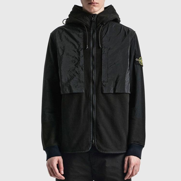 STONE ISLAND Metal Nylon Spliced Brushed Cotton Sweatshirt Men Sweatshirt Black 751564741-V0029