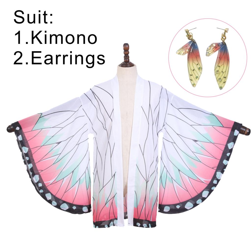 Japanischer Anime Kochou Shinobu Cosplay Kostüm Sommer Damen Kimono Strickjacke Umhang Strandurlaub Bikini Schmetterling Robe Oberteile