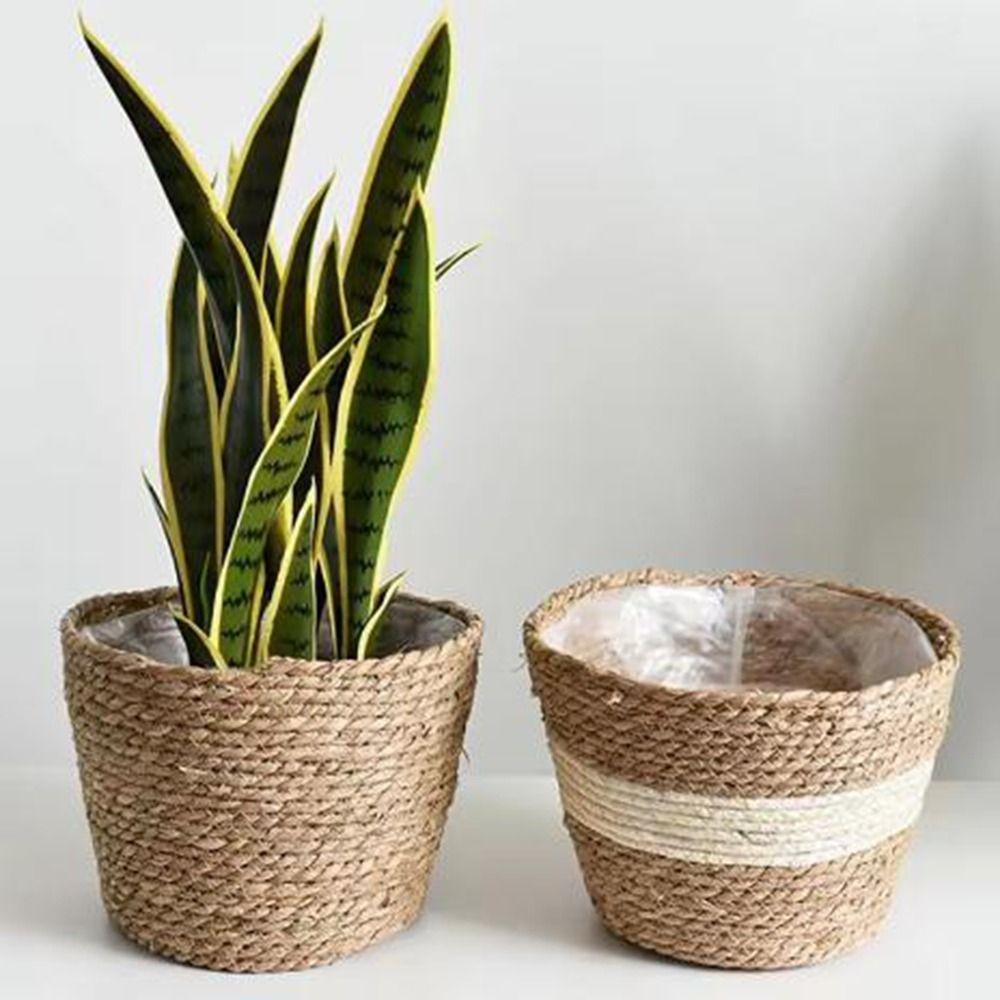 S/M/L Straw Weaving Flower Plant Pot Decorative Flowerpot Storage Baskets Flower Basket  Outdoor