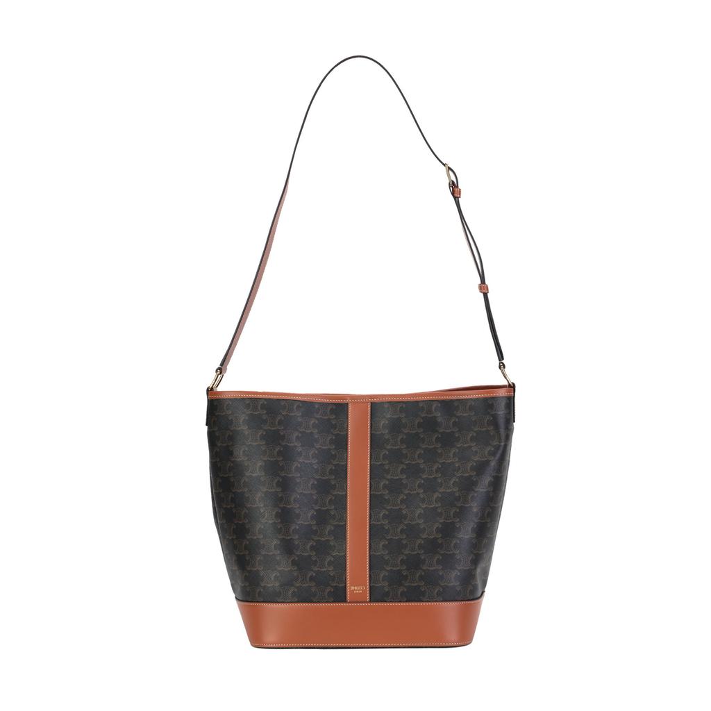 Celine Triomphe Classic Monogram Canvas And Calfskin Bucket Bag Women Shoulder Bag Brown 191132CAS-04LU