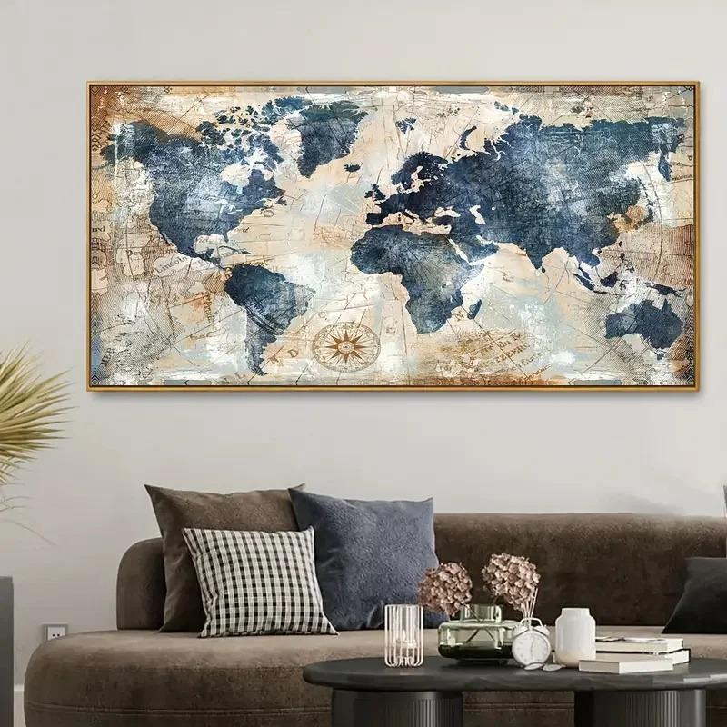 Canvas Poster Vintage Art World Map Poster Decor Wall Art Posters Bedroom Living Room Corridor Wall Decoration Ideal Gift