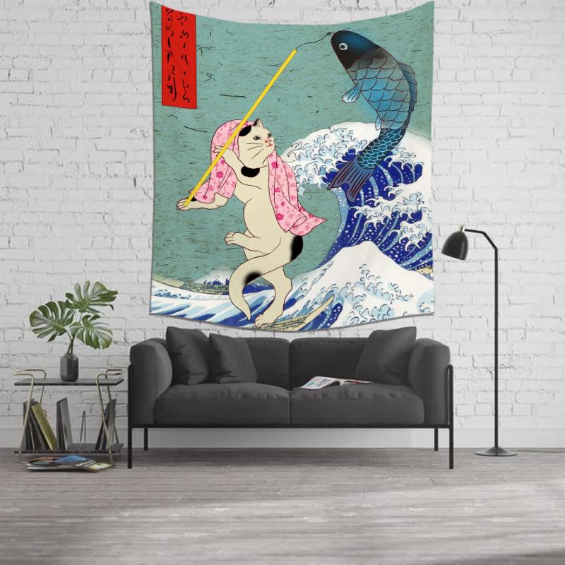 Japanische Kanagawa Ukiyoe Serie Tapisserie Tattoo Shop Wanddekoration Malerei Hängendes Tuch Altes traditionelles Hintergrundtuch