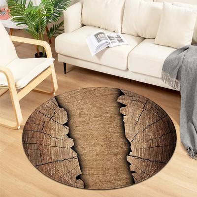 Wooden Pattern Round Carpet for Home Living Room Bedroom Kitchen Bathroom Floor Mat Decorative Anti-slip Circle Carpets Area Rug