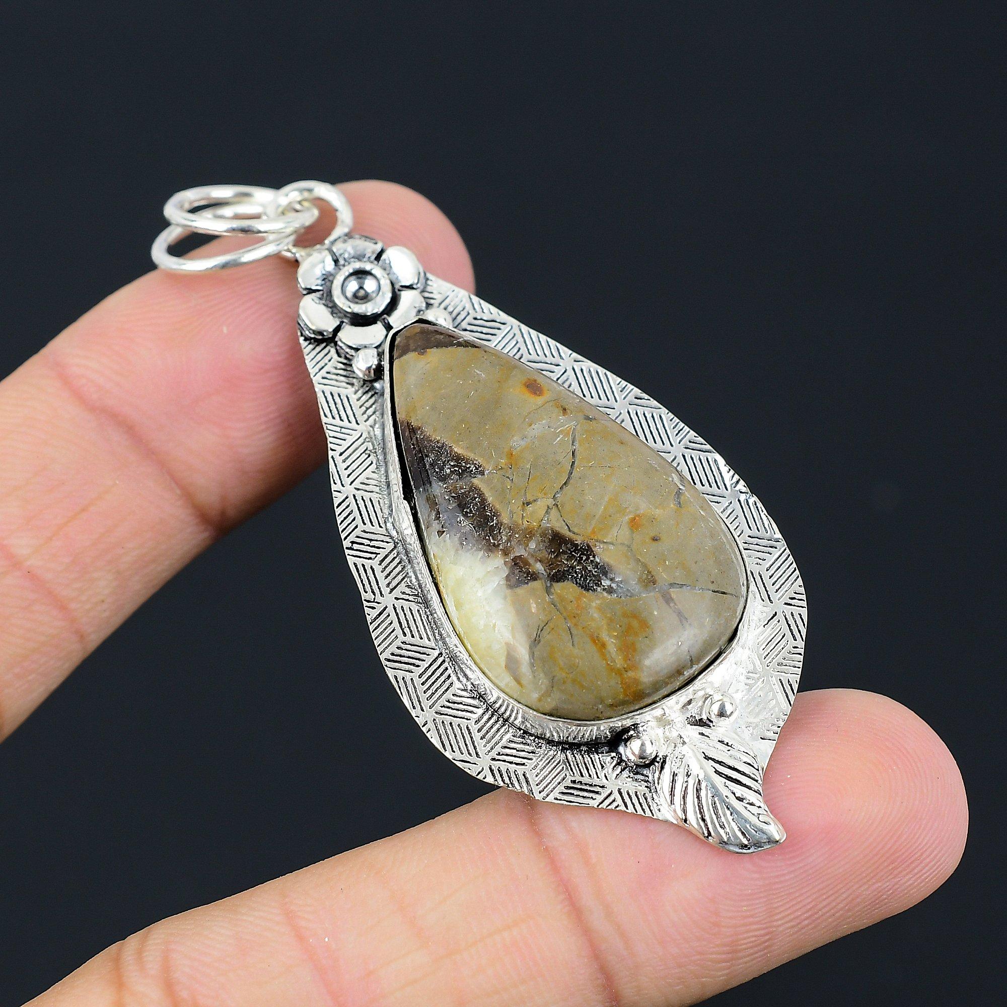 Friendship Day Sale 925 Silver Septarian Gemstone Flower Trendy Pendant Jewelry