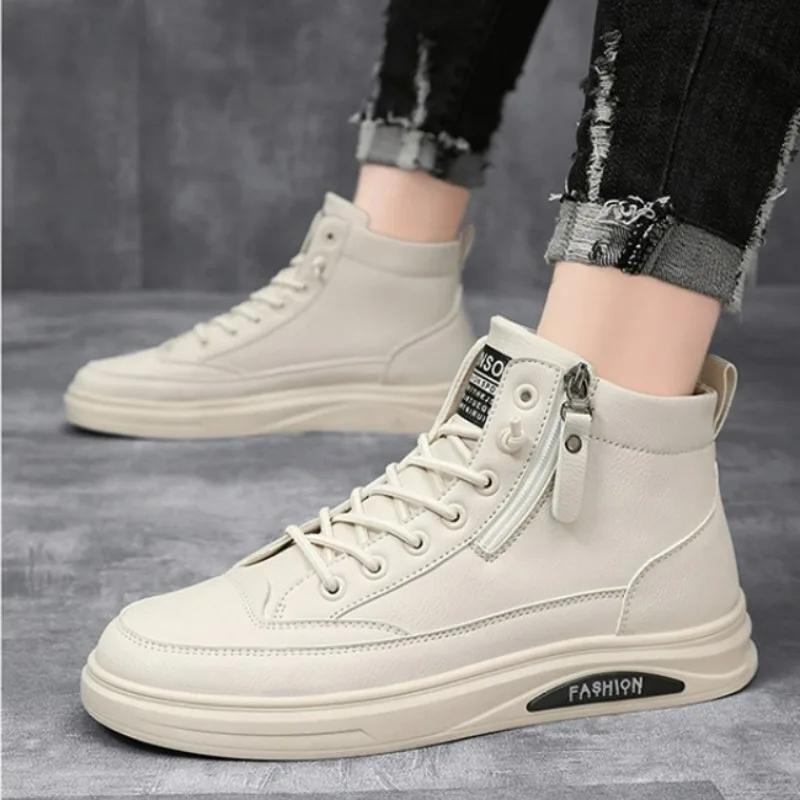 Casual Shoes Comfortable Soft Leather Mid-top Sneaker Luxury Waterproof Men's Boots Business Outdoor Work Boot Men Shoes
