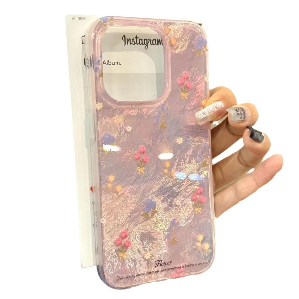 Laser Flower Suitable for Apple 16promax Mobile Phone Case IPhone 15 New 14pro Glacier Pattern Big Hole 13