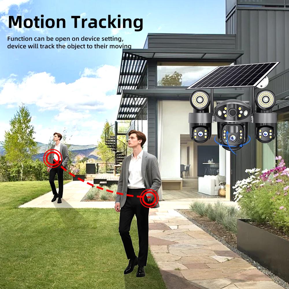 4G/WIFI Solar-powered Security Camera, Triple Lens, Triple Screen, Full-color Night Vision, Motion Detection, Wireless Monitoring