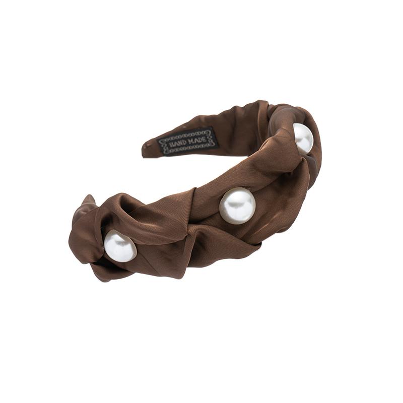 Solid Color Fabric Pleated Pearl Hairband Female Korean Elegant Style Temperament Outdoor Fashion Girls Hair Accessories
