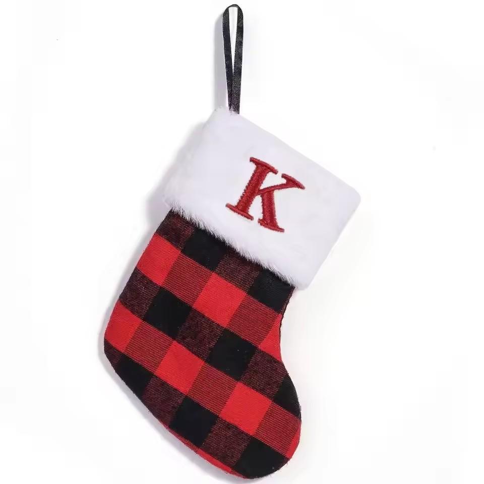 Vintage Christmas Alphabet Knitted Socks Large Capacity Exquisite Candy Holder Black Grid Pattern Candy Gift Bags Xmas Gift