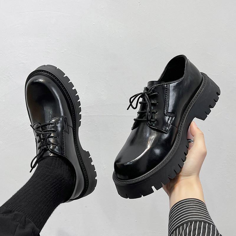 Leather Shoes Winter Dress Business High Sense British Style Big Head Thick Sole Derby Shoes Heightening Casual Shoes