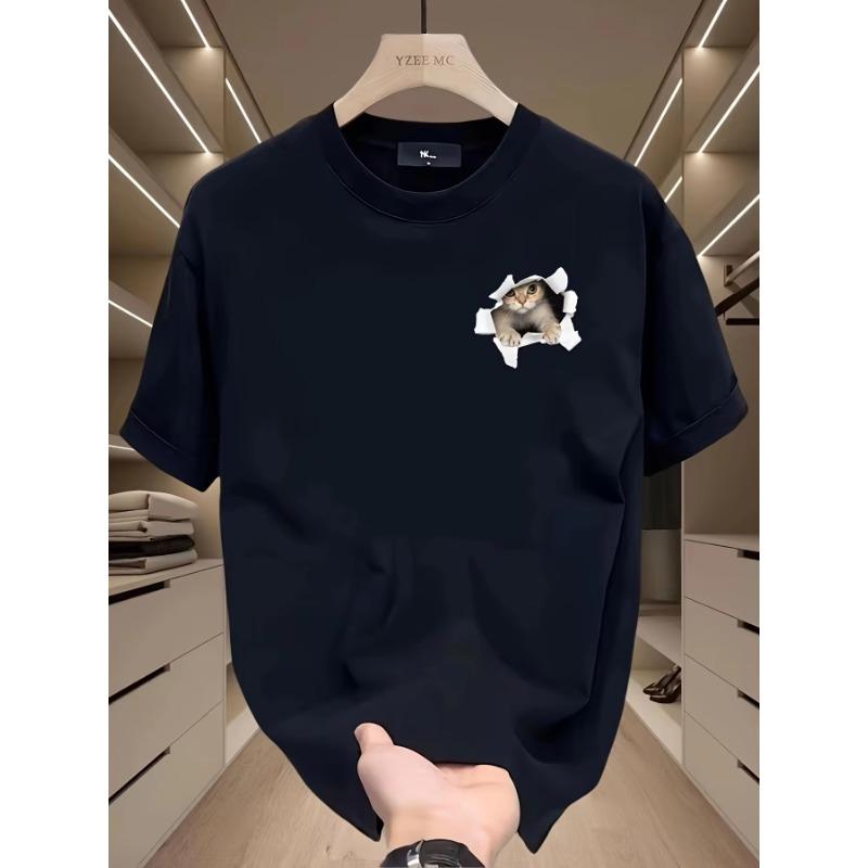 

Лето 100% Хлопок Модный Повседневный Свободный Большой Размер 3D Кот Спорт Круглый Вырез