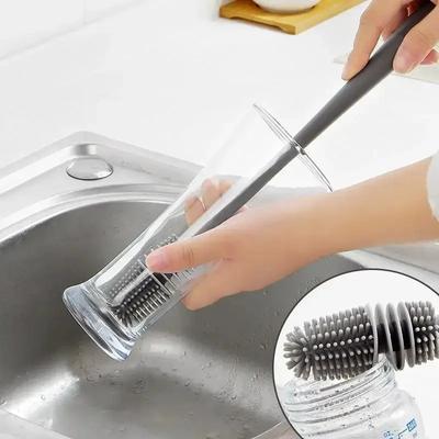 Silicone Bottle Brush Cup Brush Glass Cleaner Long Handle Beverage Bottle Cleaning Brush Kitchen Cleaning Tools