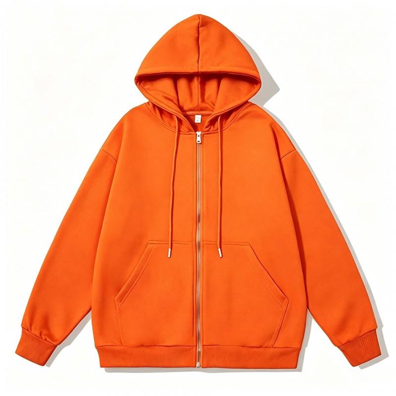 Womens Zip Up Hooded Sweatshirt Loose Fit Solid Color Casual Versatile Multiple Colors American Street Style